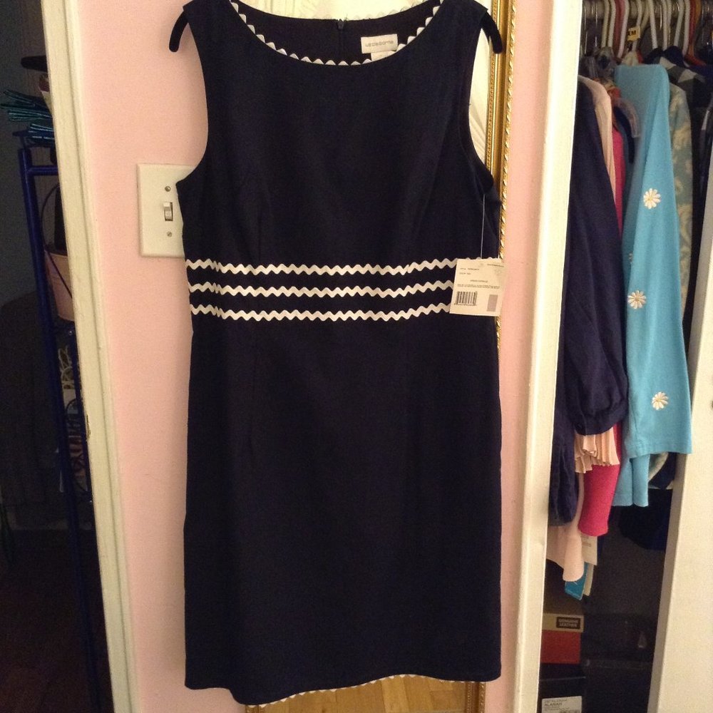 Size 12 Liz Claiborne Dress Black With White Piping Tags Are Attached